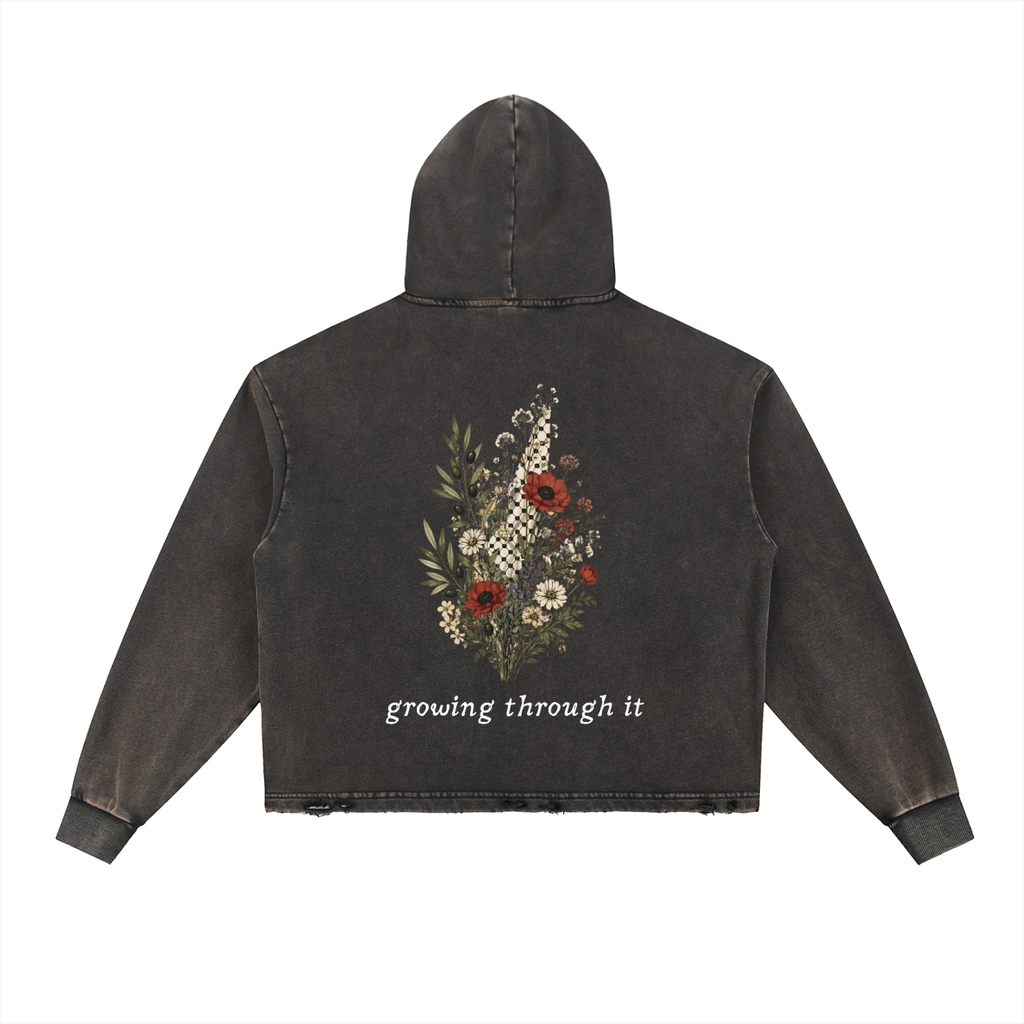 Vintage Washed Frayed-Hem Hoodie